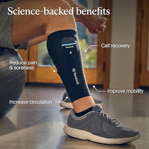 Therabody RecoveryPulse Calf - Compression &amp Vibration Sleeve for On The Go Relief Reduce Soreness in Lower Legs Increase Flexibility Circulation &amp Accelerate Recovery (Large)