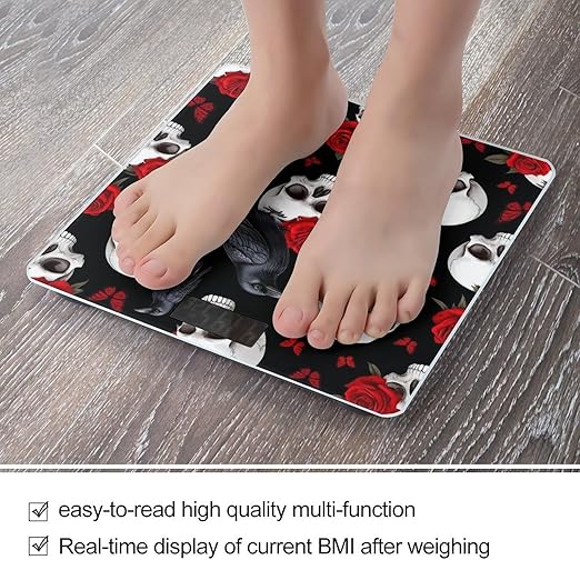 Digital Bathroom Weighing Scale Energy Saving Scale Smart Scale for Body Weight Gothic Raven Red Rose Flowers Skull Floral