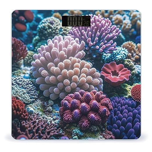 Underwater World Coral Scale for Body Weight Highly Accurate Digital Bathroom Body Scale Digital Bathroom Scales for People Anti-Slip Large LCD Display Smart Scales
