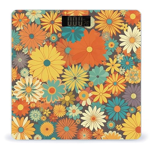 Flower Pattern Digital Bathroom Scale for Body Weight Weighing Scale with Backlit LCD Display High Precision Measurements &amp Measures Weight Up to 180kg