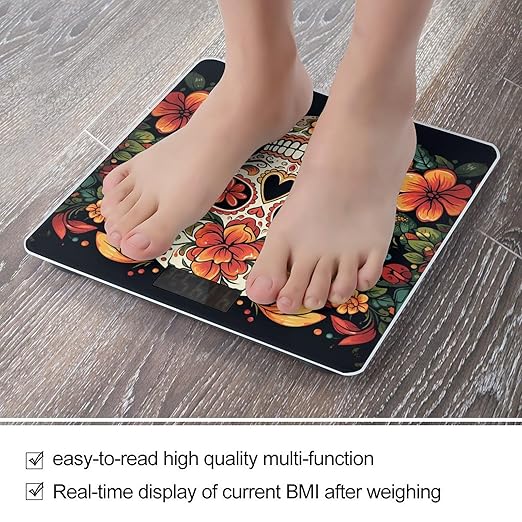 Colorful Sugar Skull Bathroom Scale Ultra-Bright Liquid Crystal Screen Weight Scale Accurate Bathroom Body Scales for Body Weight Bathroom Pet Home Bedroom Gift-Giving
