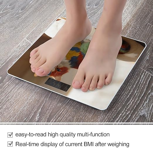 Colorful Cat Weight ScaleClear LED Display Bathroom Digital Weighing ScaleTempered Glass Digital Bathroom Scale for Body Weight Capacity Up to 400 Lbs