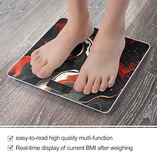 Digital Bathroom Scale for Body Weight Scale with Bright LCD Display High Accuracy Step-On Technology Auto On/Off Black and Red Marble Digital Scales 400 Lbs /180kg