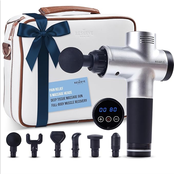 Massage Gun Gift with Carrying Case - Deep Tissue Back Massager for Pain Relief with 6 Percussion Relaxation Heads - Silent Brushless Motor Gift for Wife Mother (White/Pearl)