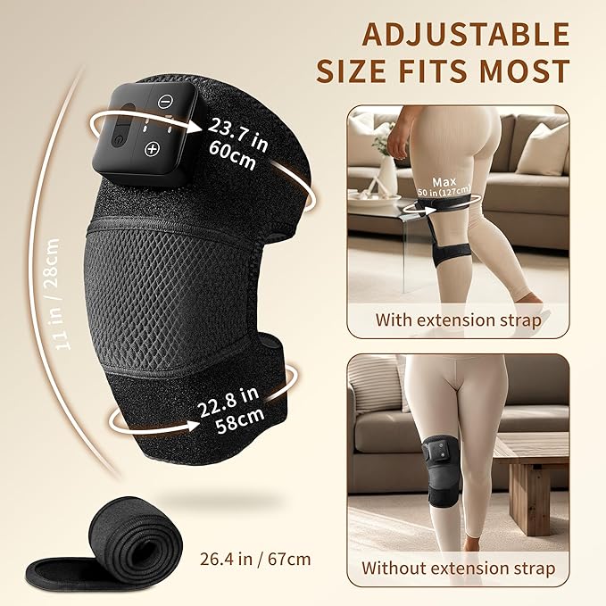 Nekteck Knee Massager with Heat - Cordless Heated Knee Brace with Vibration for Pain Relief Rechargeable Knee Heating Pad with 5 Heat Levels and 3 Massage Mode (2 Packs)