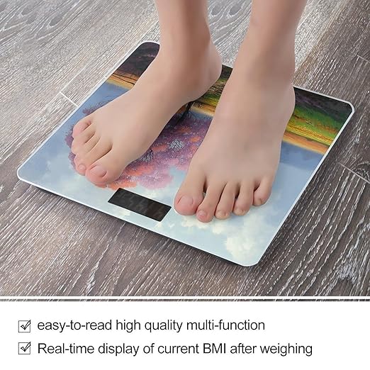 Season Landscape Digital Bathroom Scale for Body Weight Weighing Scale with Backlit LCD Display High Precision Measurements &amp Measures Weight Up to 180kg