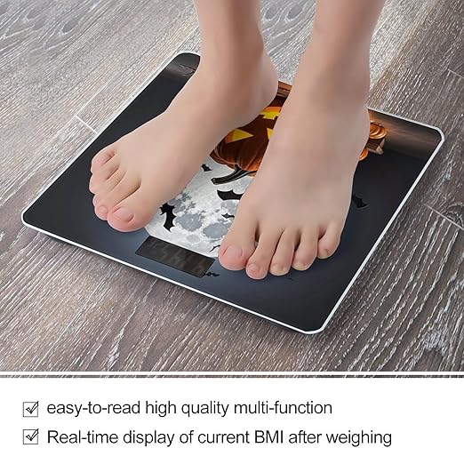 Halloween Moon Bat Pumpkin Scale for Body Weight Accurate Digital Bathroom Scale Toughened Glass High Precision Scales Smart Weight Scales with Large LCD Backlight Display Weighing Machine