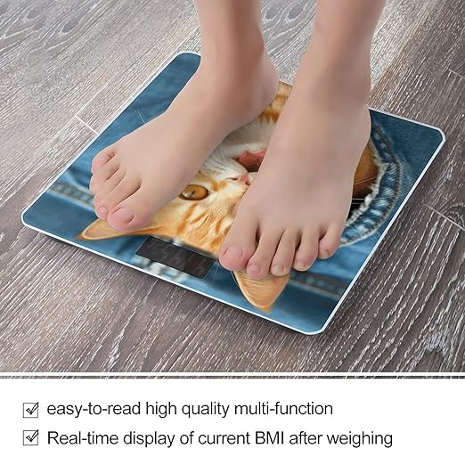 Orange Cat Sticking Out Tongue Scale for Body Weight Accurate Digital Bathroom Scale Toughened Glass High Precision Scales Smart Weight Scales with Large LCD Backlight Display Weighing Machine