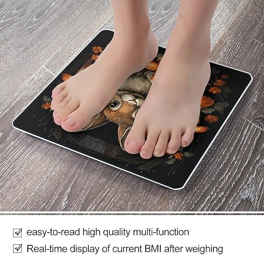 Rabbit with Mushrooms Bathroom Scale Automatic Power On/Off Body Scales LCD Backlight Display Square Digital Scale Rounded Corners Bathroom Scales for Home Bedrooms