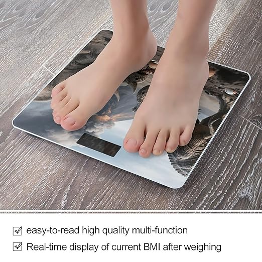 Tyrannosaurus Rex Predation Scale for Body Weight Sturdy Tempered Glass Weighing Scales with LCD Display Accurate Digital Bathroom Scale Convenient Body Fat Smart Scales Easy Read