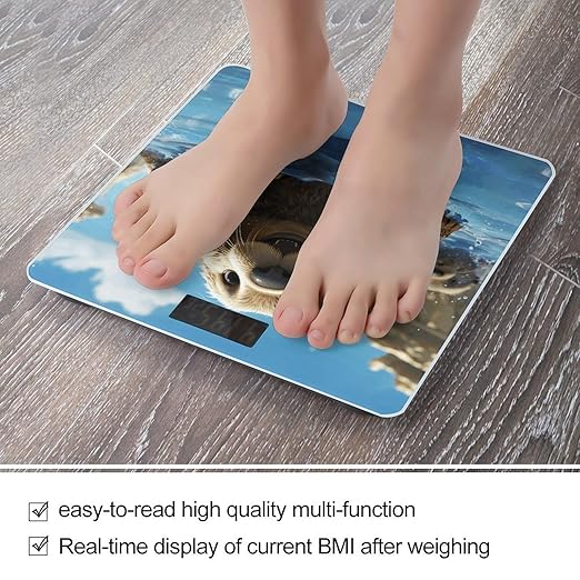 Lovely Sea Otter PrintScale for Body Weight with LCD High Precision Weighing Scales Fashion Sturdy Tempered Glass Weight Scales Easy-to-Read Digital Bathroom Scale for Daily 400lb