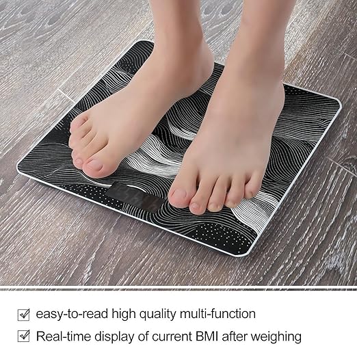 White Wave Pattern Bathroom Scale Automatic Power On/Off Body Scales LCD Backlight Display Square Digital Scale Rounded Corners Bathroom Scales for Home Bedrooms