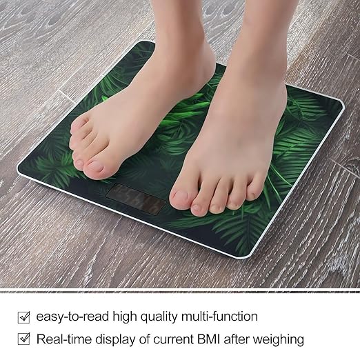 Green Tropical Jungle Plant Smart Scale for Body Weight Accurate Bathroom Scale with LED Display Digital Weight Scales Weighing Machine High Precision Scales for Bath Home
