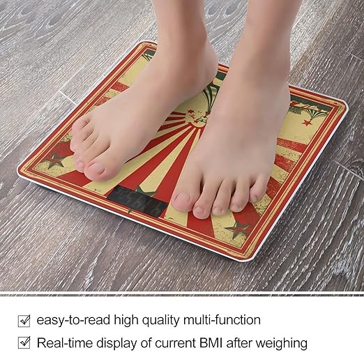 Vintage Circus Background Bathroom Scale Rounded Smart Scale for Body Weight Automatic Power On/Off Weight Scales Accurate Bathroom Digital Scales for Pet Home Bedroom Kitchen