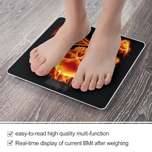 Women's Digital Bathroom Weighing Scale Automatic Switch Energy Saving Scale Smart Scale for Body Weight Fire Flaming Skull Crossbones