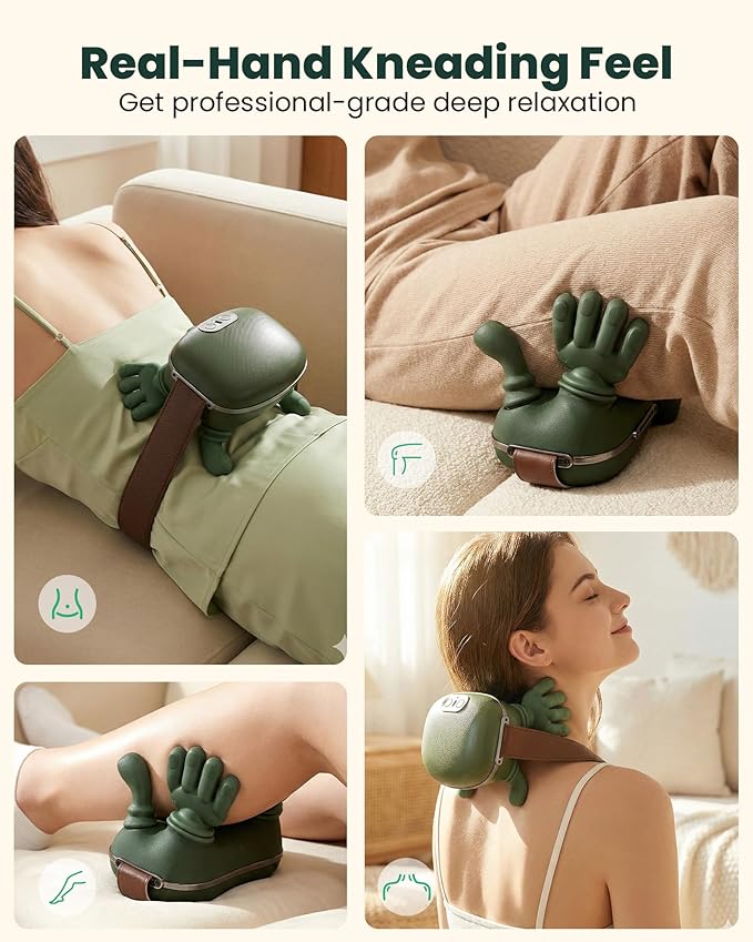 Neck Massager with Heat - Neck and Back Shiatsu Massager for Relieve Fatigue Deep Tissue Portable Neck and Shoulder Massager for Home and Travel Green
