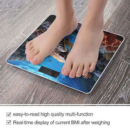 Ocean Animal Turtle Scale for Body Weight Anti-Slip Digital Bathroom Scale Sturdy Toughened Glass Weighing Scales High Precision Safe Rounded Corners Smart Scales