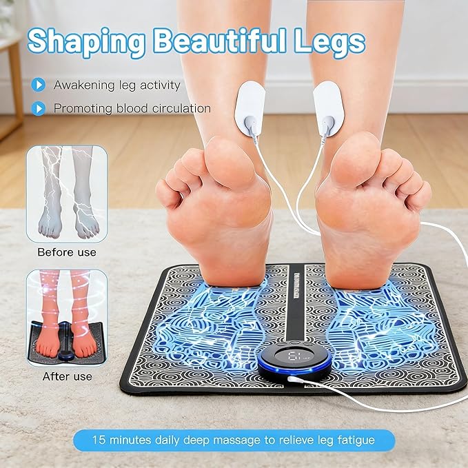EMS Foot Massager for Pain Relief &amp Muscle Stimulation - 19 Intensity Levels 8 Modes with Wireless Remote | EMS Foot Plate Technology for Home/Office/Recovery Use (USB Rechargeable)