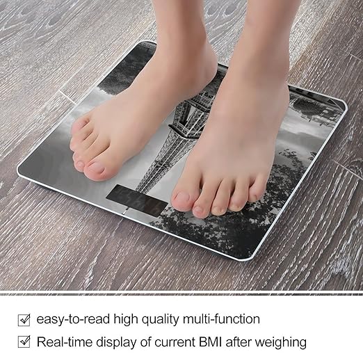 Tower Paris Scale for Body Weight Anti-Slip Tempered Glass Digital Bathroom Scales Clear LCD Display Weighing Scale Safe Rounded Corners Smart Scales