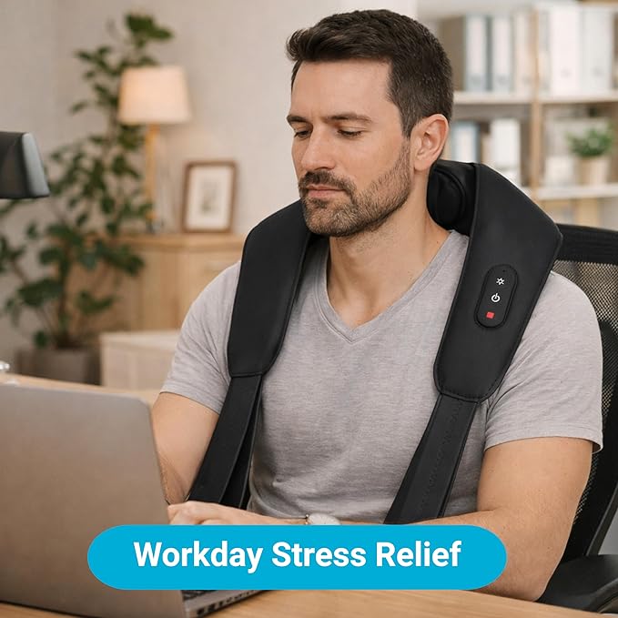 Daiwa Felicity Momizo Neck and Shoulder Massager – 4 Deep Kneading Nodes Heat Therapy Rechargeable Hands-Free One-Touch Control