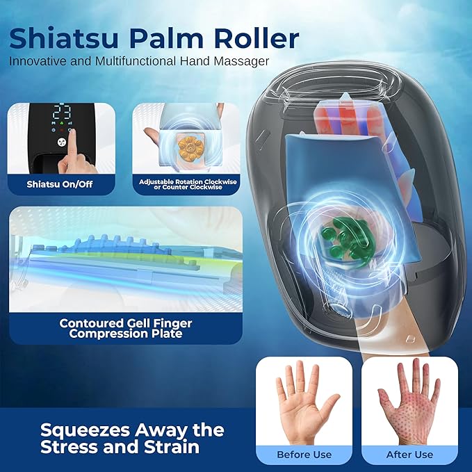 SereneLife Hand Massager with Heat and Compression with Kneading 6 Modes 6 Intensity Levels 3 Timer Settings for Hand Relaxation Stress Relief and Muscle Tension Relief