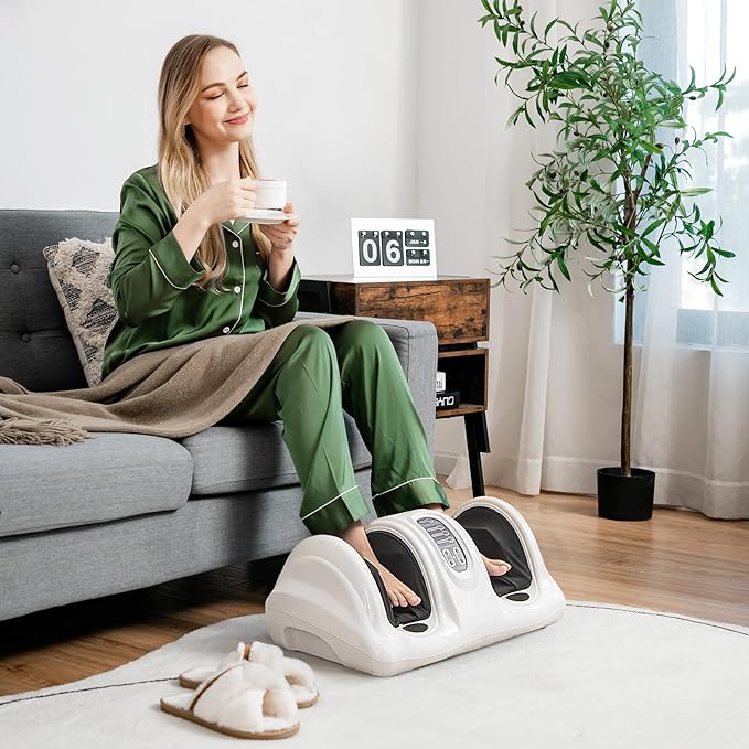 KOTEK Foot Massager Machine Shiatsu Foot and Calf Massager with 3 Massage Modes Remote Control Electric Deep Kneading Rolling Scraping Massage for Leg/Arm/Ankle Increase Blood Circulation (White)