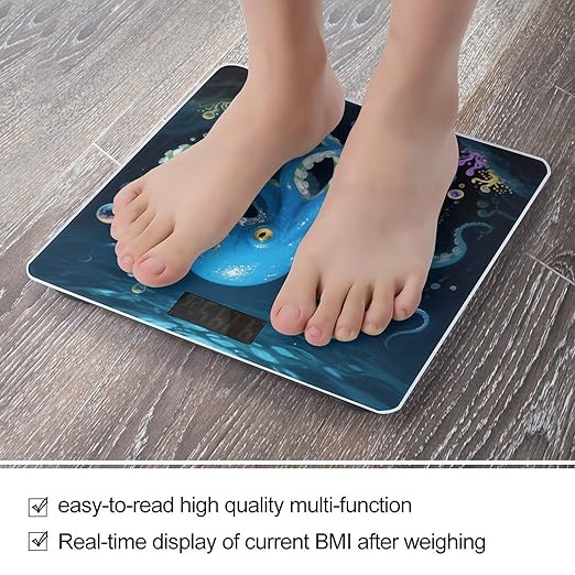 Digital Bathroom Scale for Body Weight Scale with Bright LCD Display High Accuracy Step-On Technology Auto On/Off Blue Octopus Digital Scales 400 Lbs /180kg