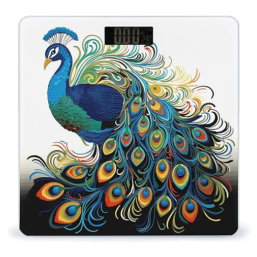 Peacock Pattern Bathroom Scale Rounded Smart Scale for Body Weight Automatic Power On/Off Weight Scales Accurate Bathroom Digital Scales for Pet Home Bedroom Kitchen