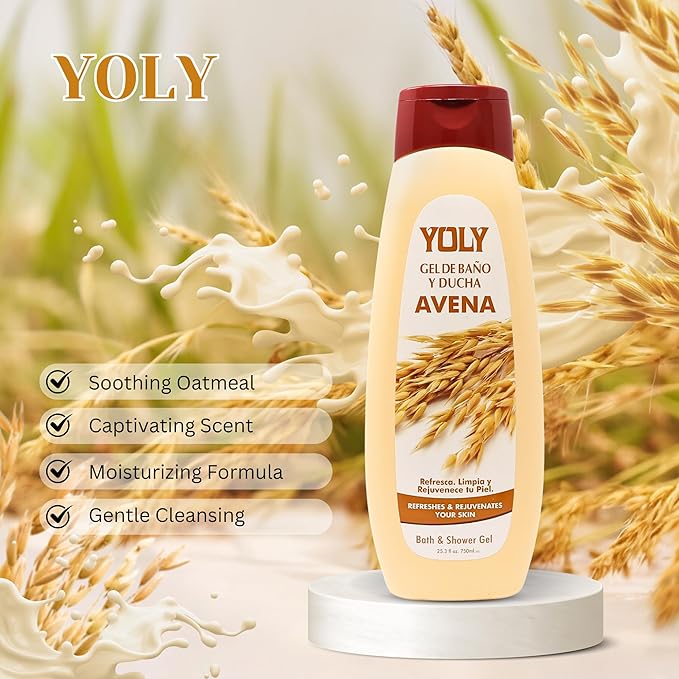 YOLY Oatmeal Body Wash - Daily Moisturizing For Dry &amp Sensitive Skin Refreshing &amp Rejuvenating 25.3 Fl Oz (Pack of 4)