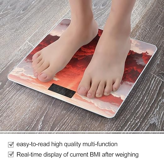 Red Sun Forest Weight Scale Large Digital Bathroom Scales with Bright LED Display Non Slip Digital Scale and Step On Fashion Weighing Machine for Body