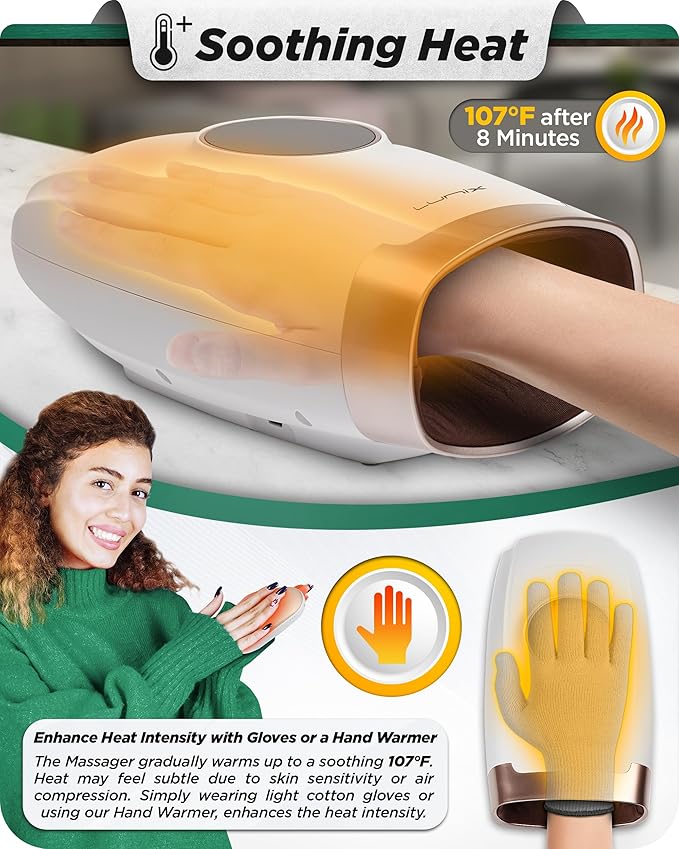 Lunix LX7 FSA Carpal Tunnel &amp Wrist Pain Relief Device Heated Air Compression Hand Massager for Arthritis Mothers Day Gifts for Women &amp Mom Touchscreen Lunar White