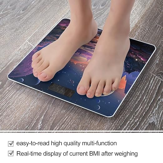 Colorful Retro Space Theme Digital Bathroom Scale for Body Weight Weighing Scale with Backlit LCD Display High Precision Measurements &amp Measures Weight Up to 180kg