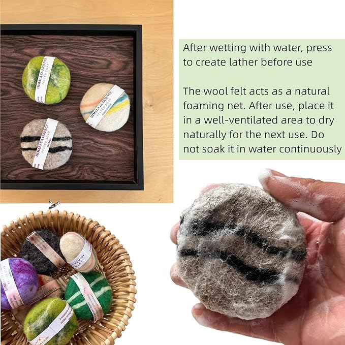 Handmade Felted Essential oil SoapHandcrafted Felted SoapUnique Bathroom DecorTibetan Yak Milk and WoolFacial Cleanser Body Wash 100g (Yak Milk)