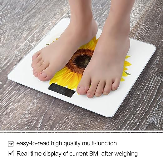 Sunflower Isolated Scale with LCD Easy-to-Read Anti-Slip Weight Digital Bathroom Scale Precision Weighing Scales Sturdy Tempered Glass Body Weight Scales for Daily Use