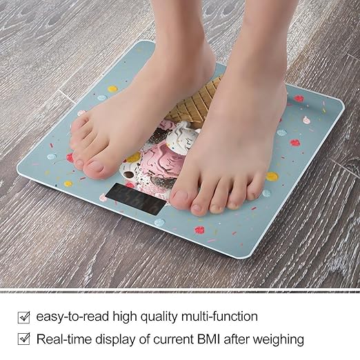 Sweet Ice Cream Bathroom Scale Large LCD Backlight Display Digital Scale Rounded Corners Body Scales Automatic Power On/Off Bathroom Scales for Home Bedrooms