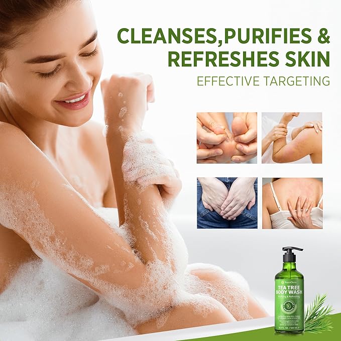 Roycederm Tea Tree Body Wash &amp Bar Soap Set – Refreshing Cleanse with Tea Tree Oil &amp Wormwood