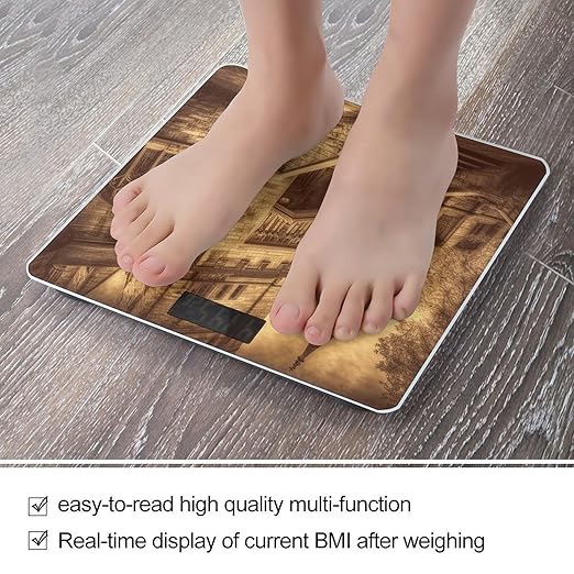 Vintage Medieval Castle Scale for Body Weight Highly Accurate Digital Bathroom Scale Sturdy Tempered Glass Weighing Scales with LCD Display Fashion Body Fat Smart Scales 400lb