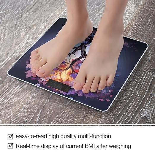 Colorful Flower Butterfly Tree Scale for Body Weight Precision Bathroom Weighing Scales with Back Lit LCD Display Sturdy Tempered Glass Body Weight Scales Digital Bathroom Scale 400lb
