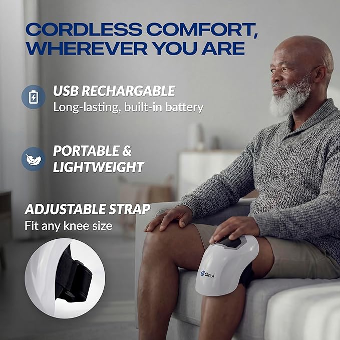 Knee Massager for Pain Relief Portable Cordless Knee Massager with Red Light Therapy Heat and Vibration 3 Heat Levels and 3 Vibration Modes for Joint Recovery Sports Injury and Muscle relaxation