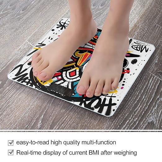 Painted Tiki Masks Bathroom Scale for Body Weight LCD Display Digital Bathroom Scale Tempered Glass Bathroom Weight Scales Fashion Smart Scales for Home Bedroom 400 Lb