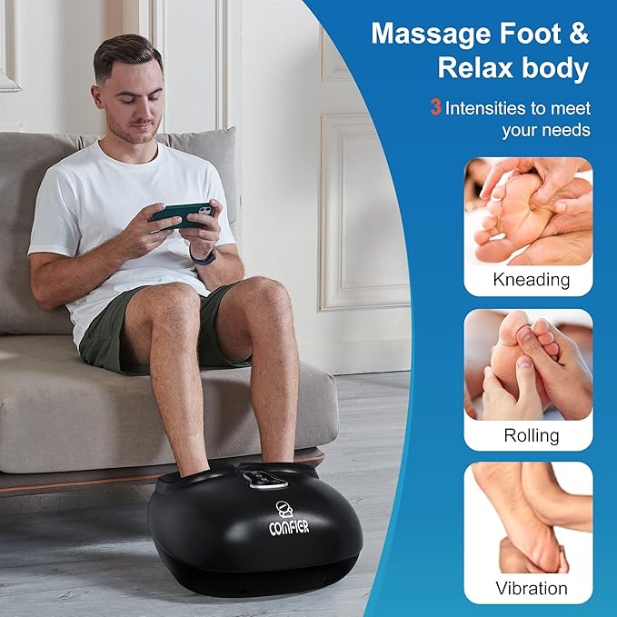 COMFIER Shiatsu Foot Massager MachineFeet Massager for Plantar FasciitisNeuropathy Pain with Heat VibrationRolling CompressionGifts for MenWomen Fits Size up to 13IN Multiple Modes