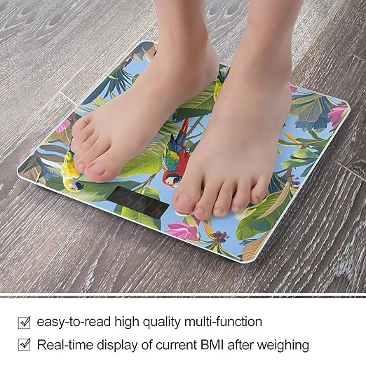 Tropical Plants and Parrots Scale for Body Weight Smart Scales Digital Bathroom Scale High Precision Weighing Scales with Large Display Weighing Machine for People