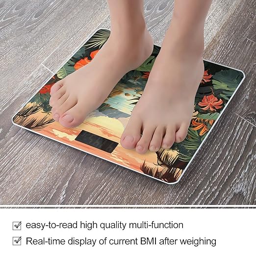 Summer Hawaiian Scale for Body Weight Anti-Slip Digital Bathroom Scale Sturdy Toughened Glass Weighing Scales High Precision Safe Rounded Corners Smart Scales