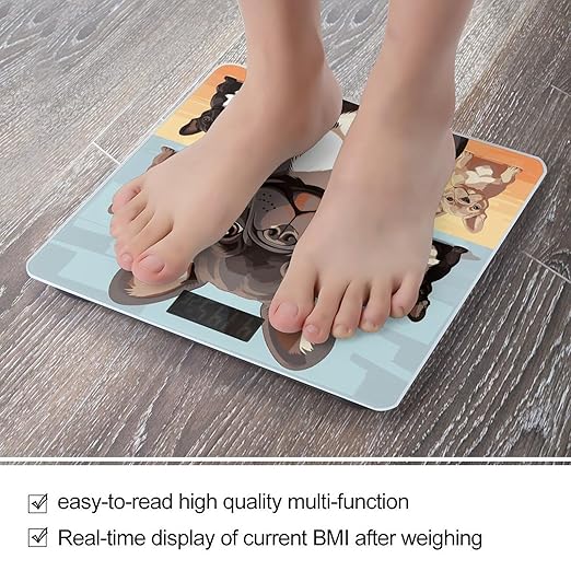 Digital Bathroom Scale for Body Weight Scale with Bright LCD Display High Accuracy Step-On Technology Auto On/Off French Bulldog Dog Cute Digital Scales 400 Lbs /180kg