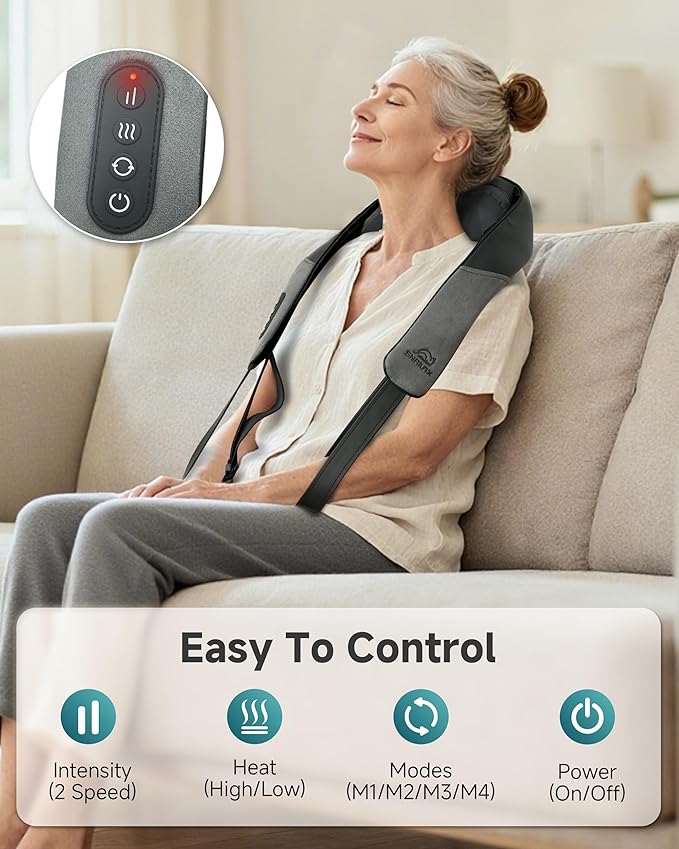 Snailax Cordless Neck Shoulder Massager with Graphene Heating Deep Tissue 4D Shiatsu Neck Massager for Pain Relief Rechargeable Back Massager with Upgraded Massage Heads for Deeper Muscle Relaxation