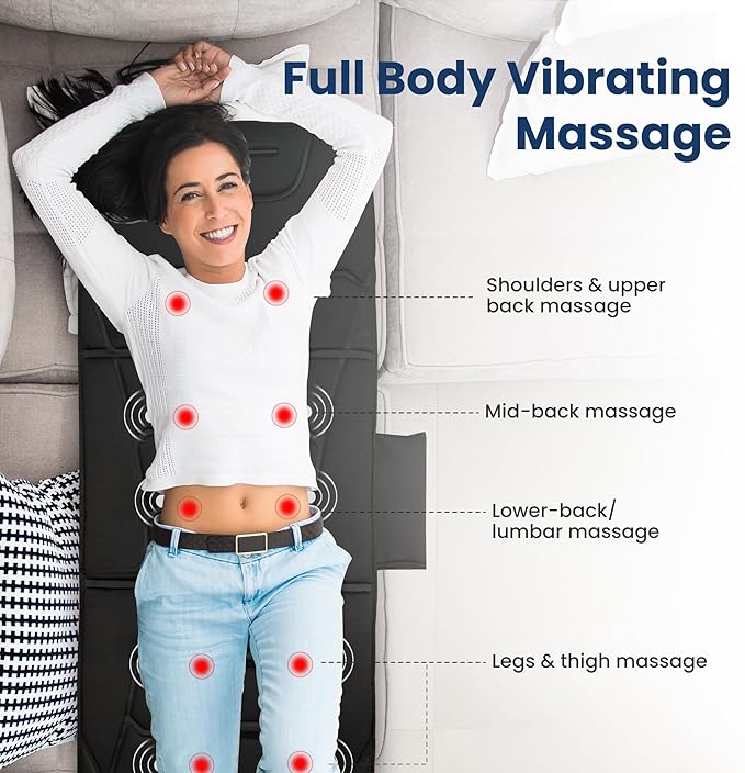 COMFIER Full Body Massage Mat with Heat 10 Vibration Motors 4 Heating Zones 30-Minute Auto Shut-Off Foldable Relaxation Pad for 3 Adjustable Intensity– Vibration Massage Only
