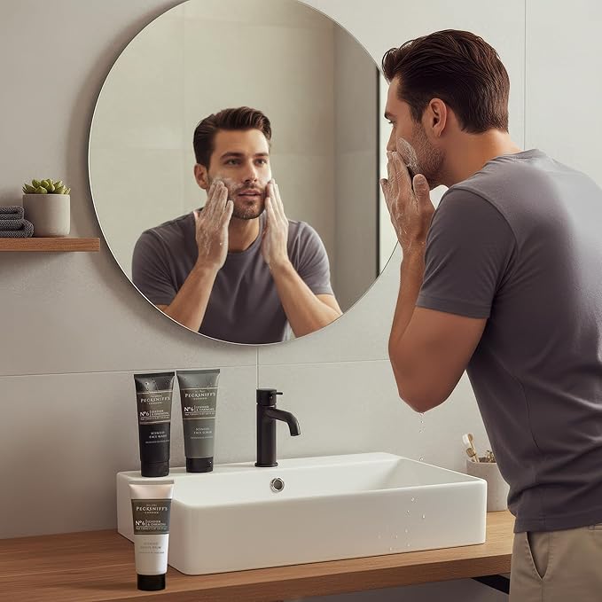 Pecksniff’s Men’s Trio Face Collection – Leather &amp Oakmoss – Face Wash Scrub &amp Shave Balm Gift Set 3 x 75ml