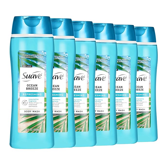 Suave Ocean Breeze Moisturizing Body Wash with Glycerin &amp Vitamin E Hydrating Formula For Soft Smooth Skin Long Lasting Fragrance 18 FL OZ 6 Count