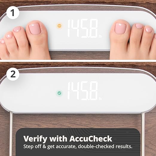 Greater Goods AccuCheck Digital Scale for Body Weight - Accurate Digital Bathroom Scale with High-Precision Sensors Large Easy-to-Read Backlit Display 400 lb Capacity Auto Step-On (Clear)