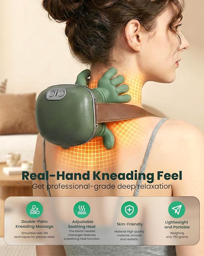 Neck Massager with Heat - Neck and Back Shiatsu Massager for Relieve Fatigue Deep Tissue Portable Neck and Shoulder Massager for Home and Travel Green